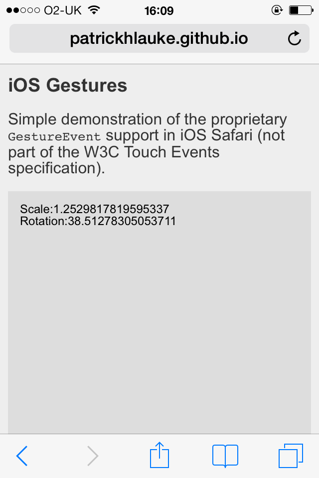 iOS7/Safari two-finger getures demo - showing raw scale/rotation numbers